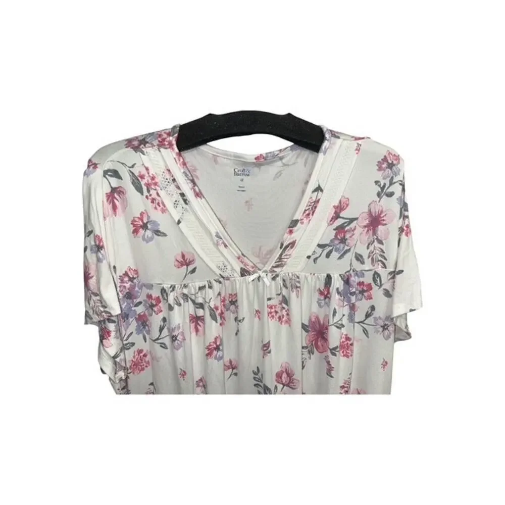 Croft & Barrow 4X Nightgown Ivory Whisper Luxe Pink Floral Pockets Sleep Shirt